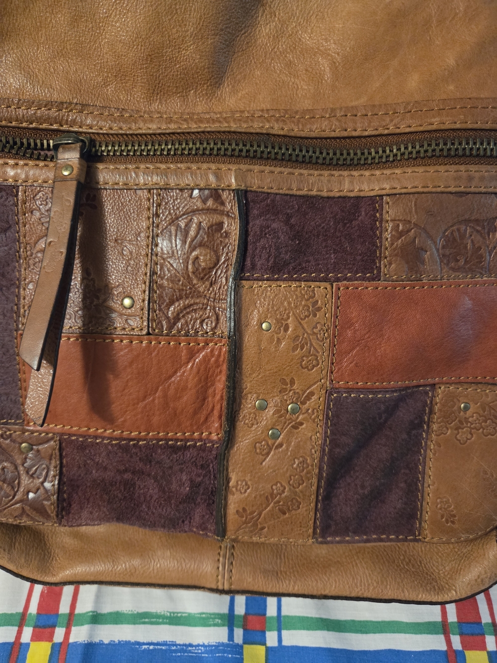Fossil Tan and Brown Patchwork Leather Crossbody Bag - Picture 3 of 15